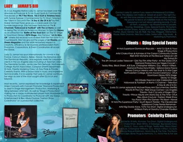 Blue promotional DJ bio poster with photos