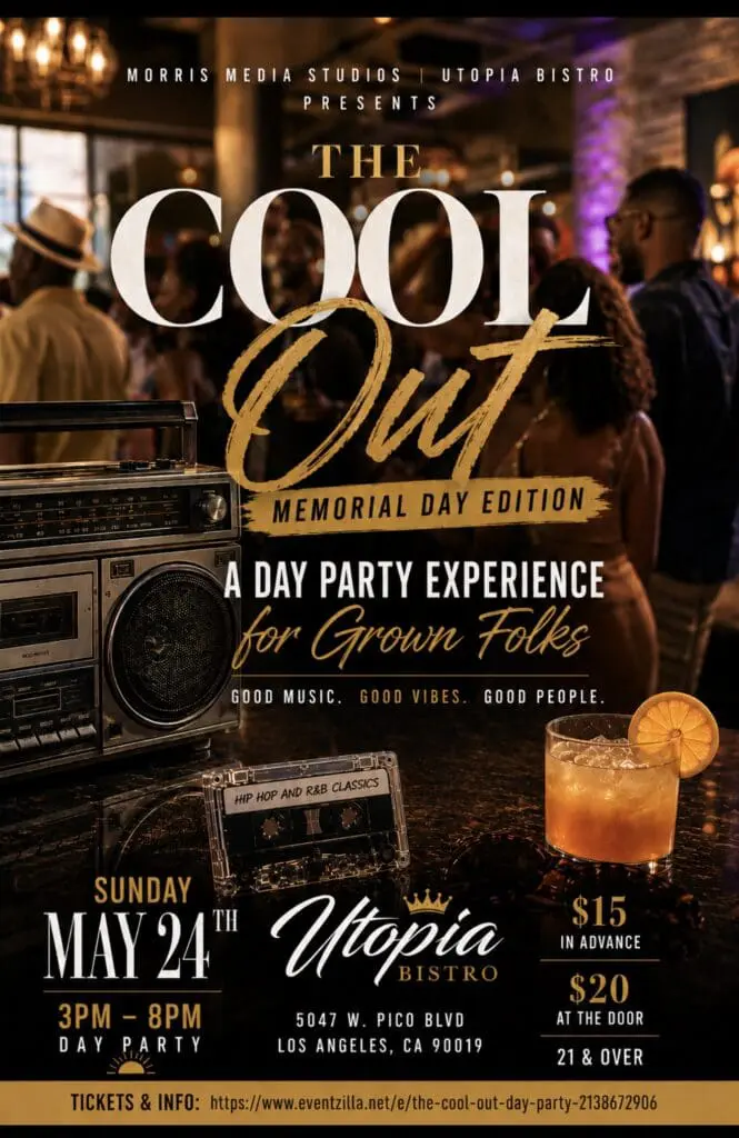 Grown‑folks Memorial Day Day Party in Los Angeles featuring Hip Hop & R&B classics at Utopia Bistro. Good vibes, good music, mature crowd. Tickets available now.