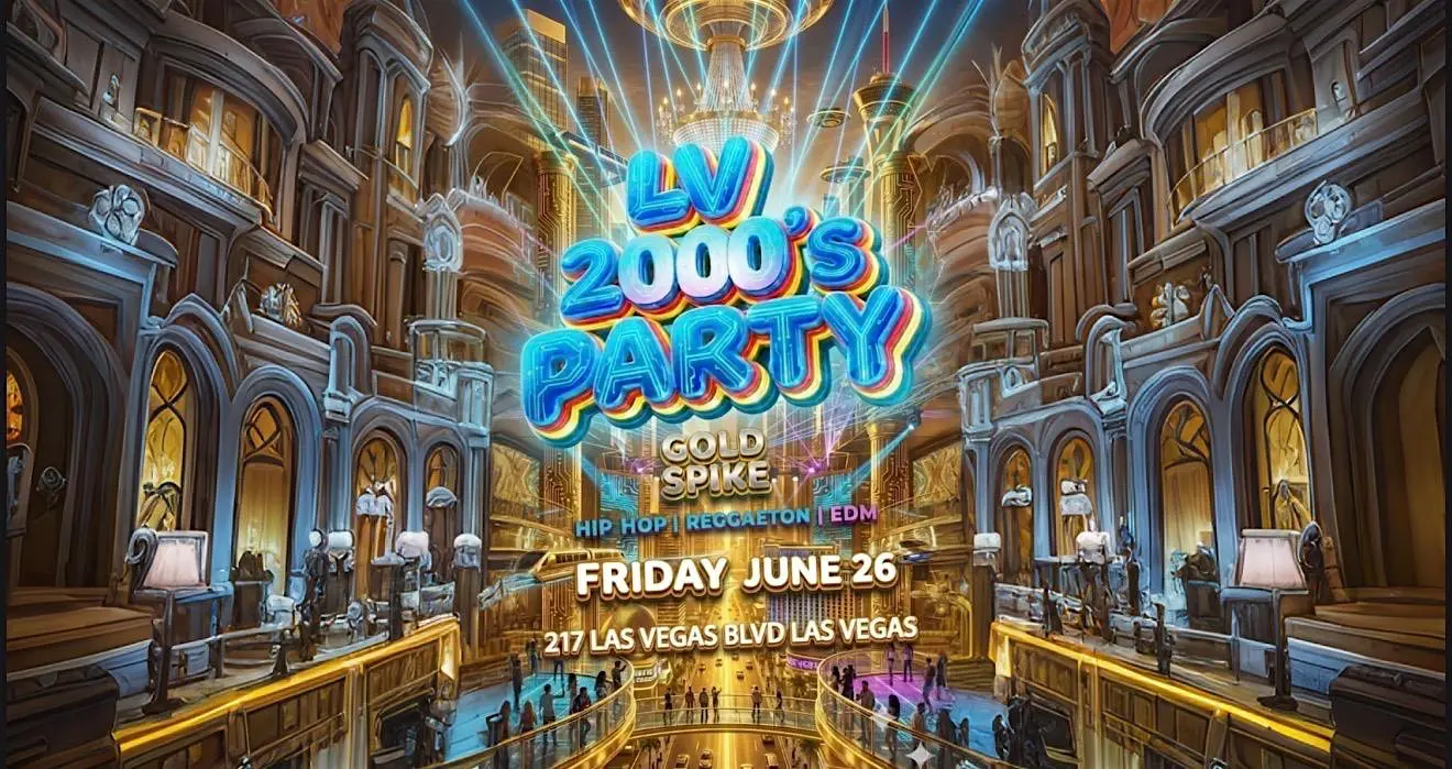 2000s party poster in ornate Las Vegas venue