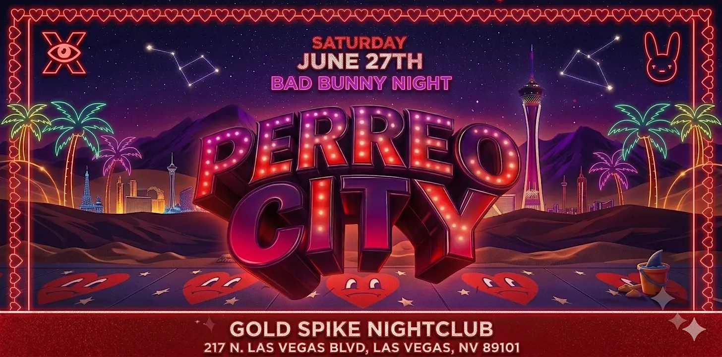 Neon Perreo City poster with Vegas skyline