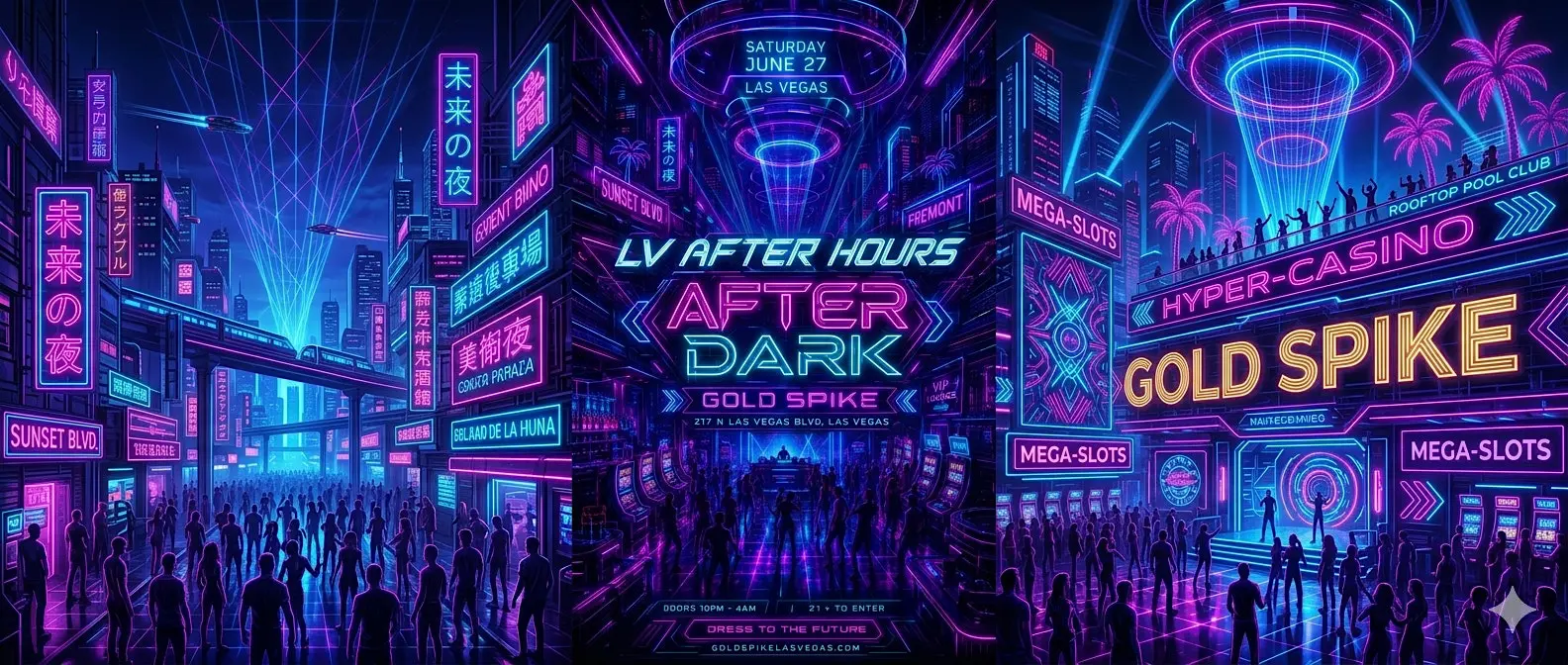 Neon cyberpunk Las Vegas street with crowd