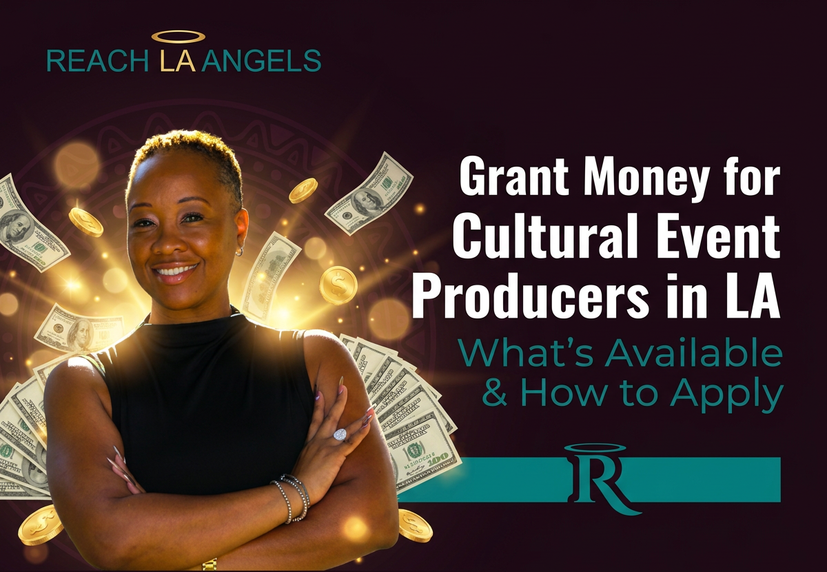 Woman with floating money; cultural event grants