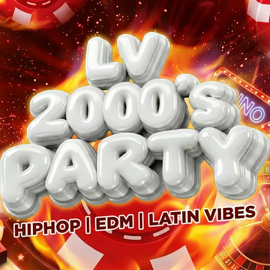 2000s party poster with fiery casino background