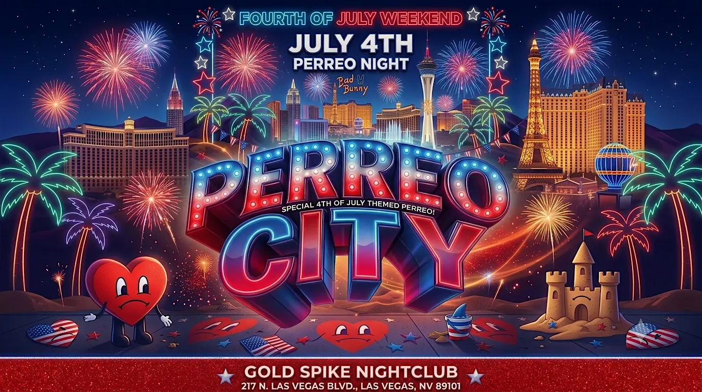 Neon "Perreo City" sign with fireworks
