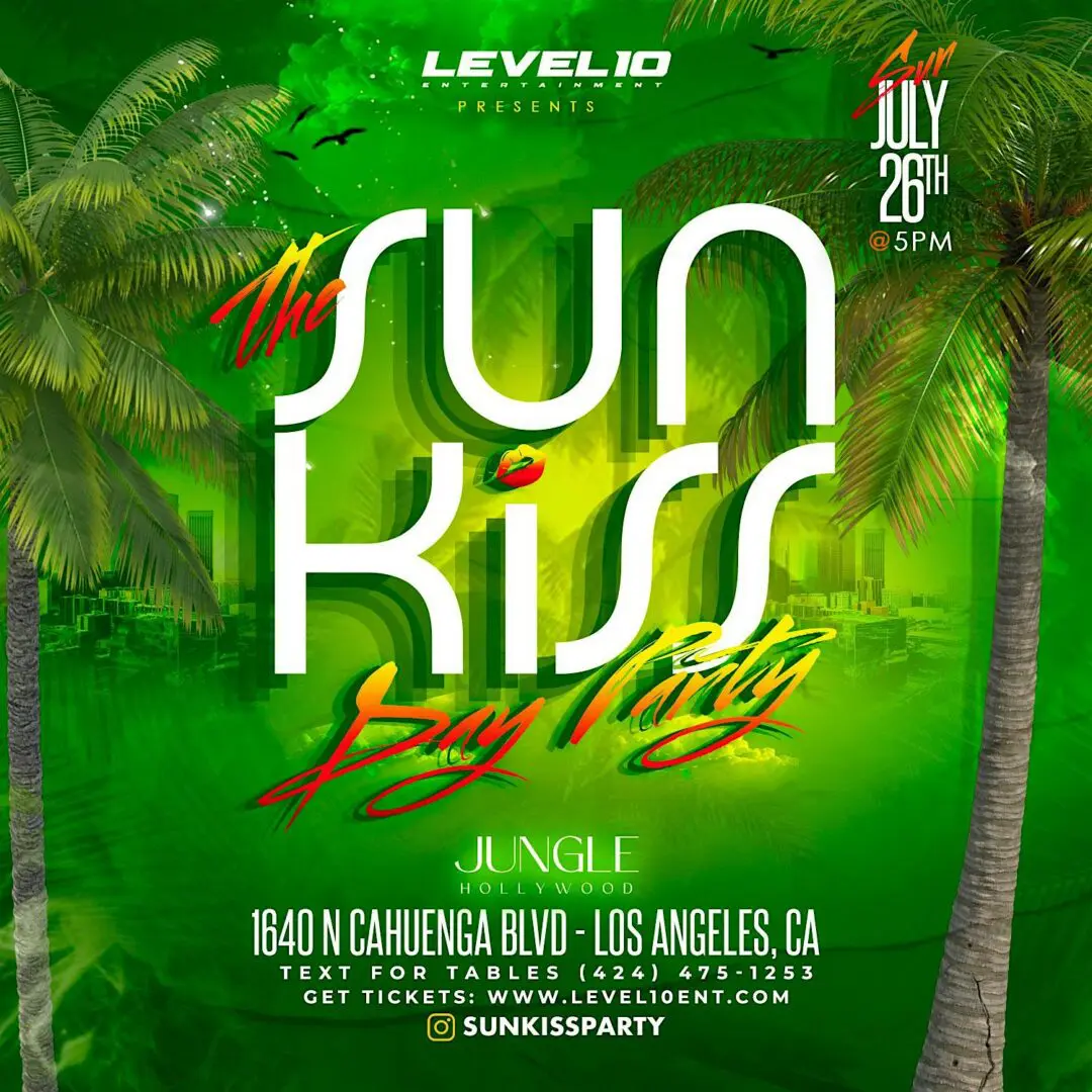 Green tropical Sun Kiss day party flyer