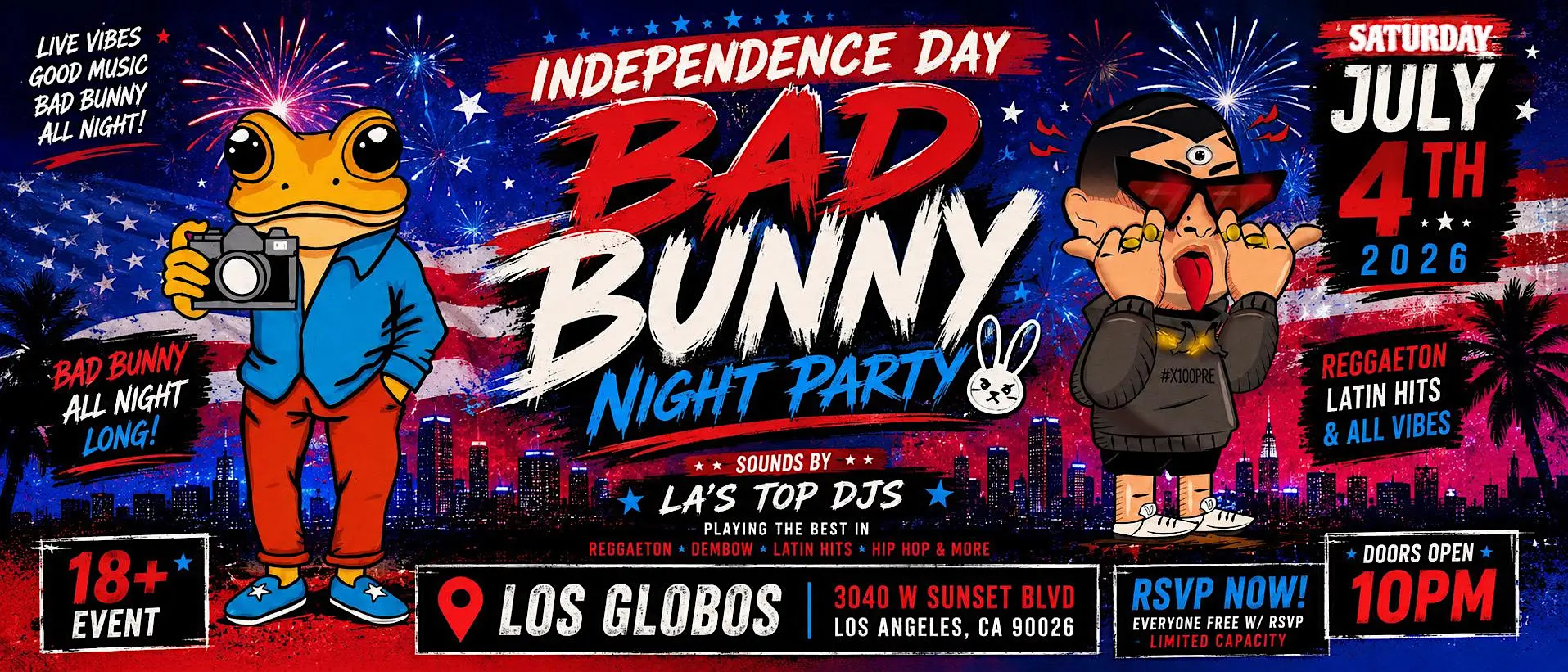 Colorful Independence Day reggaeton party poster