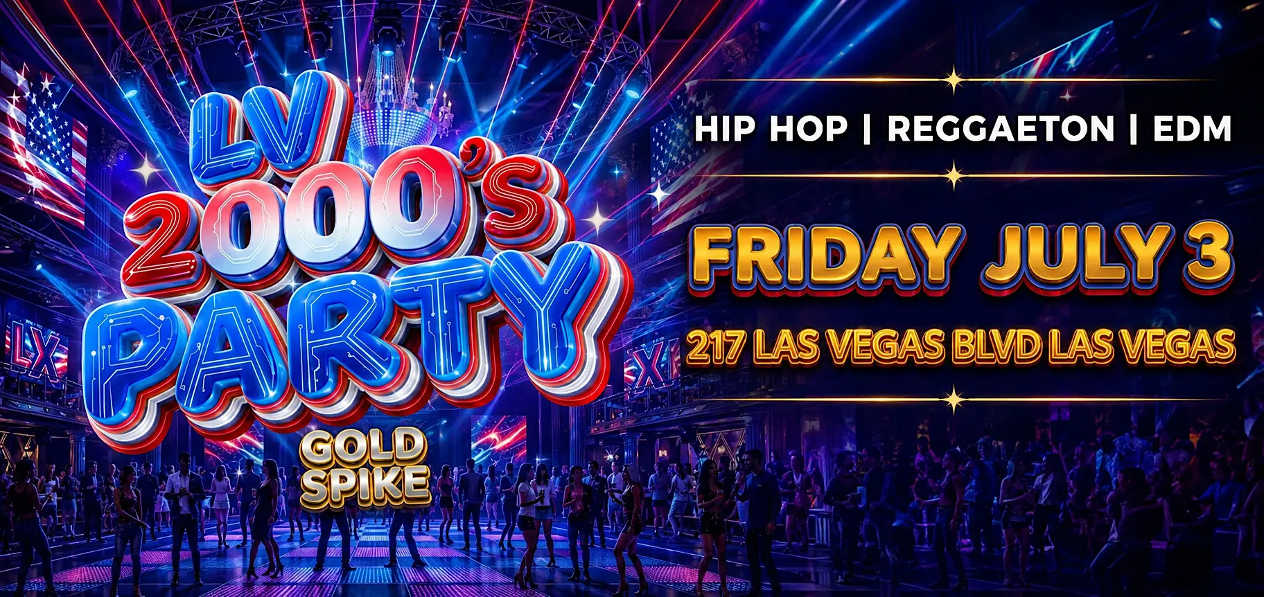 Neon Las Vegas 2000s party poster