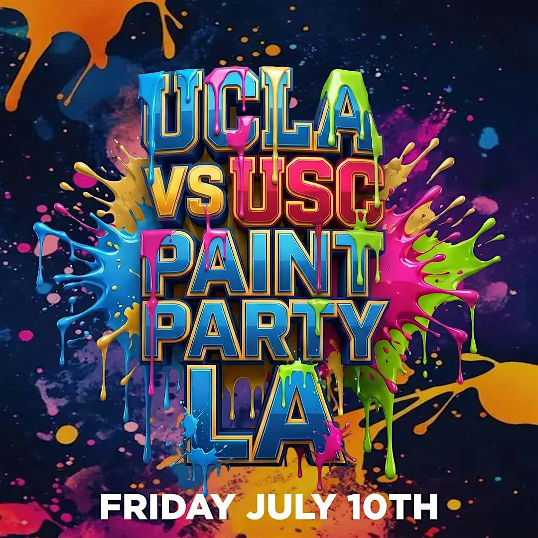 Colorful UCLA vs USC paint party poster