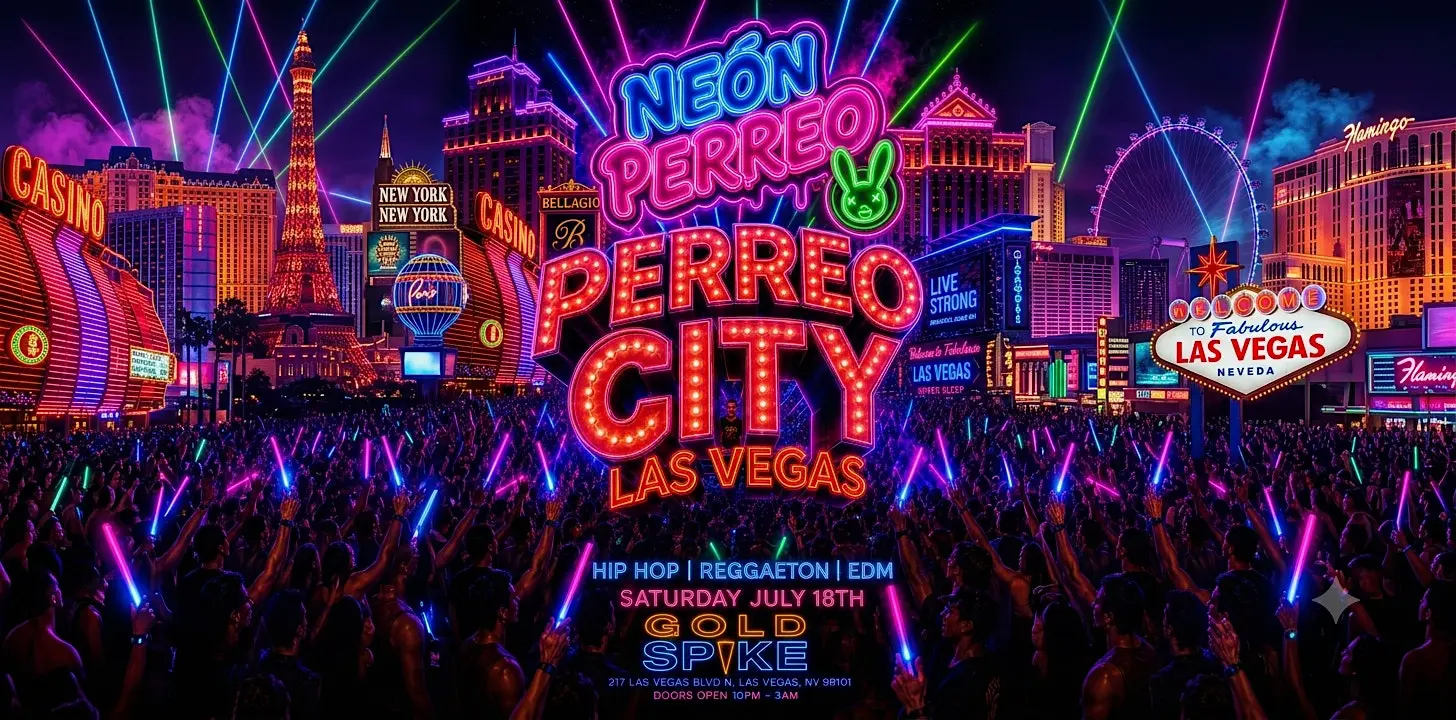 Neon Las Vegas concert crowd with glowsticks